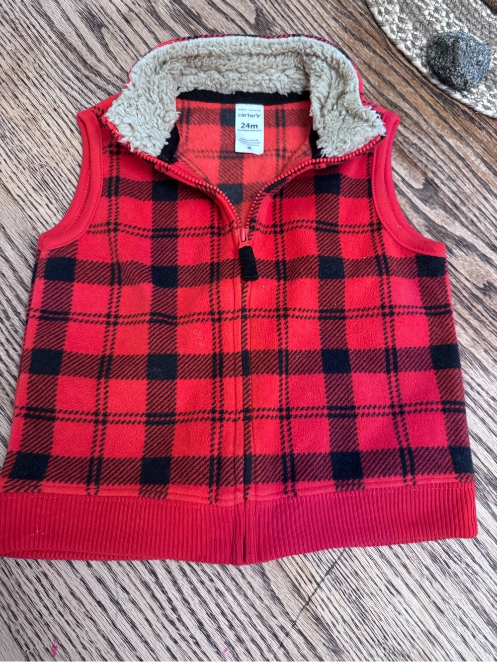 Carter's Red & Black Plaid Sherpa-Lined Kids Vest Size 24M